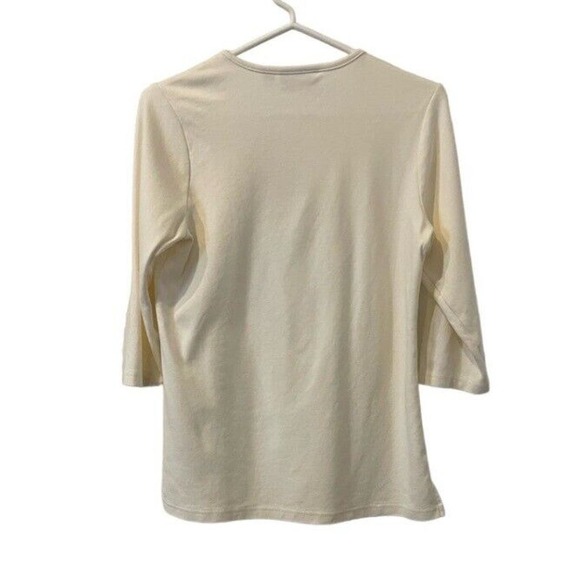 Quaker Factory 3/4 Sleeve Cream Embellished Pullover Top Cotton - Picture 8 of 8